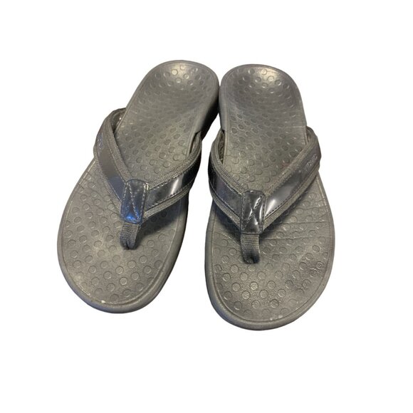 Vionic Black Patent Leather Flip Flops Size 6 - Picture 2 of 5